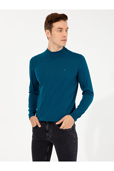 Cacharel Petrol Slim Fit Çeyrek Balıkçı Yaka Basic Triko Kazak 50257712-VR102