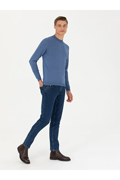 Cacharel Koyu Mavi Slim Fit Çeyrek Balıkçı Yaka Triko Kazak 50276521-VR032