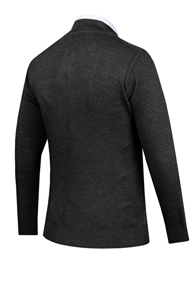 Çizgi Triko Stripe Knitwear Men's Knitwear Cardigan Zippered Pocket Detailed Patterned Steel Knit Classic Fit - 5011K