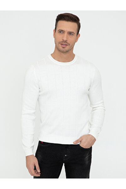 Cacharel Ecru Slim Fit Crew Neck Knitwear Sweater 50240208-Vr019