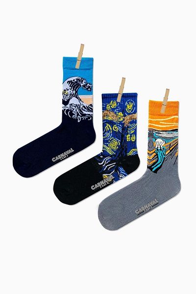 CARNAVAL SOCKS Unisex πολύχρωμες κάλτσες τέχνης 3 τεμαχίων Κάλτσες με σχέδια