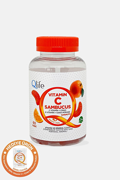 Qlife Vitamin C, Sambucus, Çinko, D Vitamini Gummies 60 adet