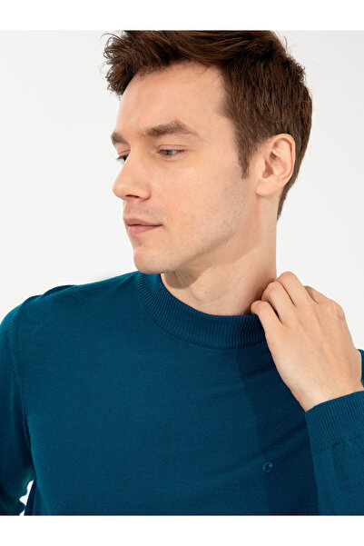 Cacharel Petrol Slim Fit Çeyrek Balıkçı Yaka Basic Triko Kazak 50257712-VR102