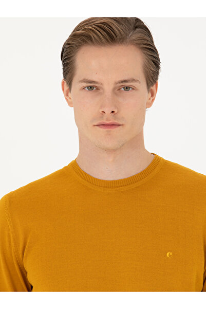Cacharel Sarı Slim Fit Bisiklet Yaka Triko Kazak 50270174-VR044