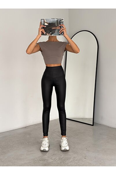 KAŞİHA طماق نسائية عالية الخصر من الجلد غير اللامع