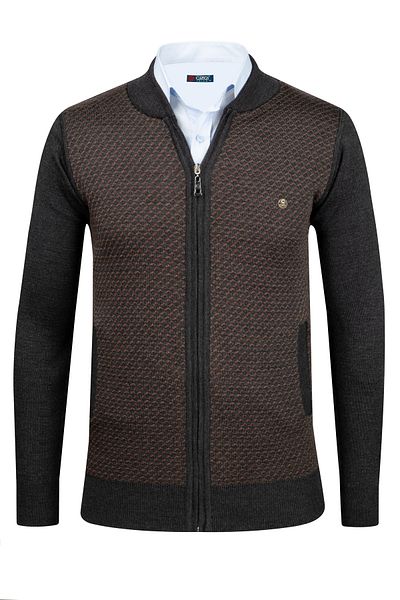 Çizgi Triko Çizgi Knitwear Ανδρικά Πλεκτά Ζακέτα με φερμουάρ Λεπτομέρεια τσέπης με μοτίβο από ατσάλι πλεκτό κλασικό καλούπι - 5011K