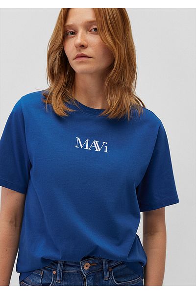 Mavi Marineblaues T-Shirt mit Logo-Aufdruck in normaler Passform – 1611594 – 82625