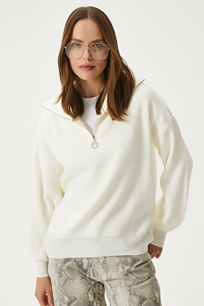 Ritnice Γυναικείο πουλόβερ Bruno Basic Cream με φερμουάρ