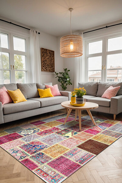 AIDA HOME Korn Patchwork Yıkanabilir Kaymaz Pamuk Taban Kadife Salon, Mutfak ...