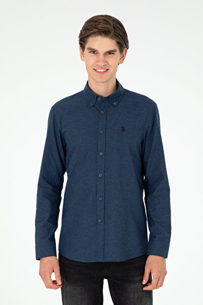 Navy Blue Long Sleeve Casual Long Sleeve Shirt 43694