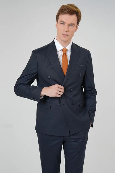 SÜVARİ Slim Fit Striped Crowace Suit Dress