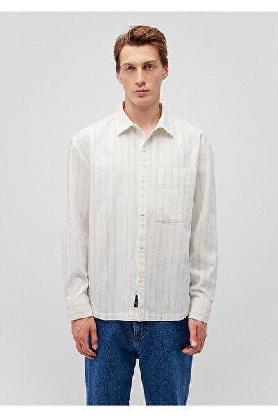 Mavi Çizgili Beyaz Gömlek Oversize / Geniş Kesim 0211160-620