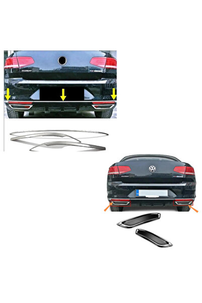 EMTEK Vw Passat B8 Krom Arka Tampon Alt Çıta + Egzoz Görünümlü Difüzör 2015-2...