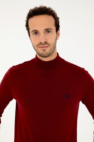 U.S. Polo Assn. Мъжки тънък бордов червен пуловер с кръгло деколте 50293499 -Vr014