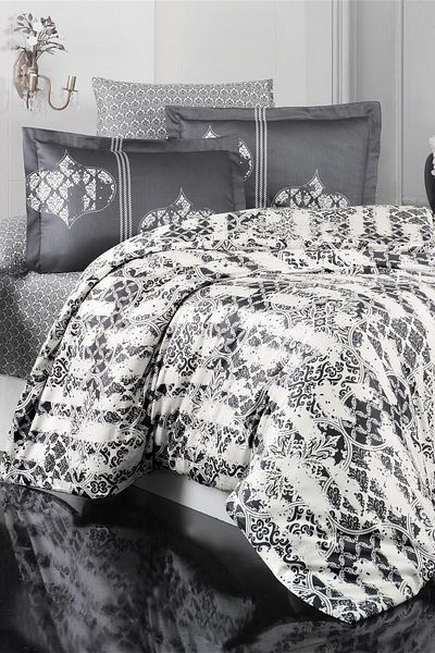 Altınbaşak Alchera Gray Satin Double Duvet Cover Set