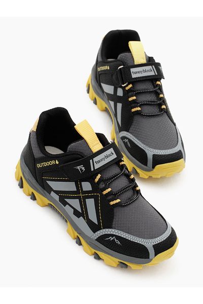 Tonny Black Geräucherte gelbe Unisex-Trekkingschuhe mit Thermosohle und wasserabweisendem Stoff und Klettverschluss für Kinder