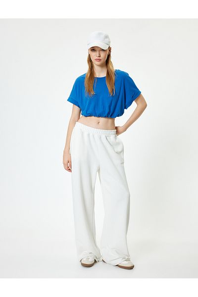 Koton Tricou crop din bumbac - mânecă scurtă, decolteu, tiv elastic