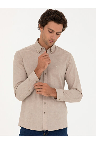 Cacharel Beige Slim Fit Long Sleeve Shirt 50279988-Vr011