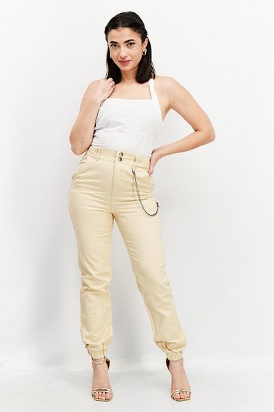 Don't Call Me Jennyfer Women Slim Fit Plain Pants, Beige