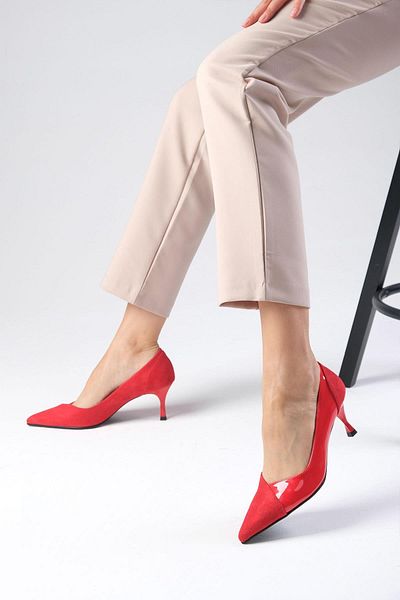 Mio Gusto Wendy Red Color Suede and Patent Leather Women's Heeled Shoes