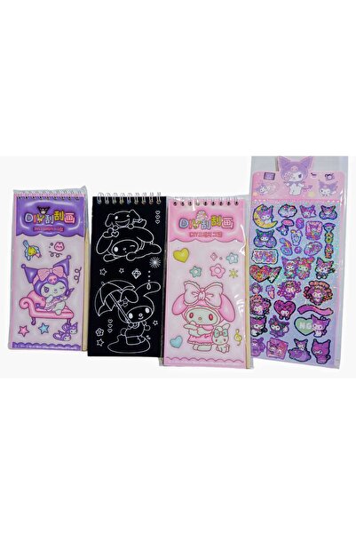 izmir yazici servis Kuromi Sihirli Kazıma Defteri Seti 3 Lü Set Kuromi Pırıltılı Stickers Hediyeli Set