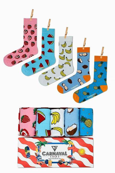 CARNAVAL SOCKS Κουτί με 5 πολύχρωμες κάλτσες με σχέδια με καλοκαιρινά φρούτα