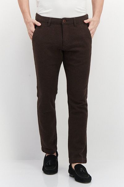 Esprit Men Slim Fit Textured Stretchable Dress Pants, Brown