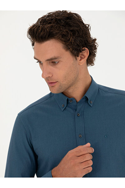 Cacharel Petrol Slim Fit Uzun Kollu Gömlek 50279988-VR102