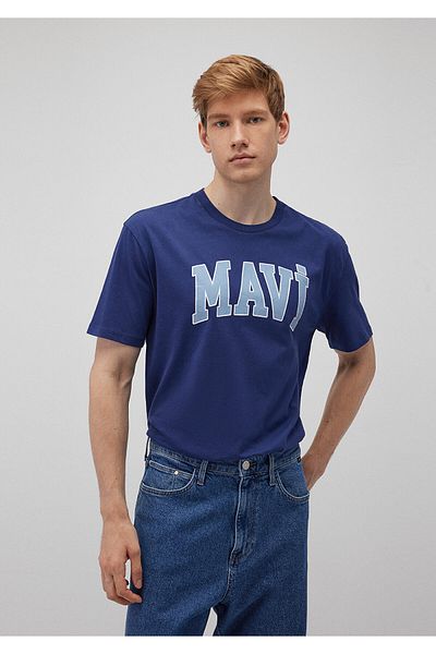 Mavi Marineblaues T-Shirt mit Logo-Print, lockere Passform 0611711 -70491