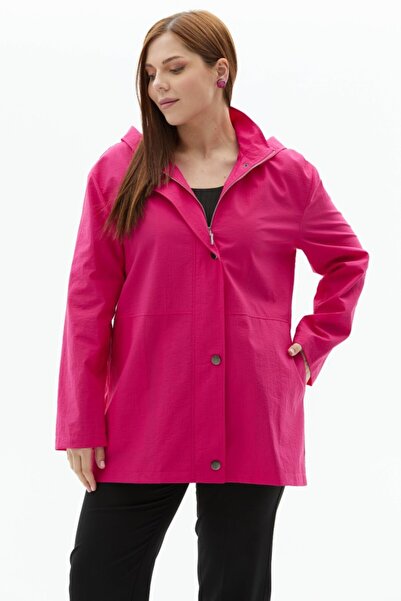 Selen Giyim Büyük Beden Dik Yaka Çıtçıtlı Trençkot