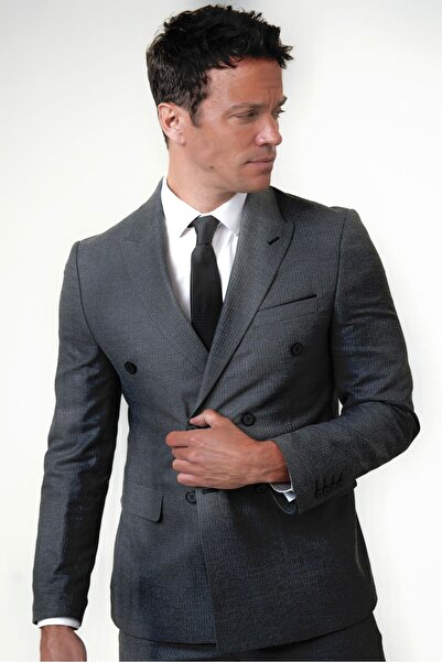 SÜVARİ SLİM KALIP DÜZ DESENSİZ KOYU FÜME KRUVAZE TAKIM ELBİSE