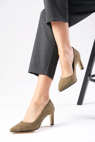Mio Gusto Lita Khaki Green Color Suede Women's Stiletto Heeled Shoes