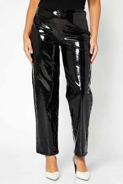 NA-KD Women Regular Fit Solid Leather Pant, Black