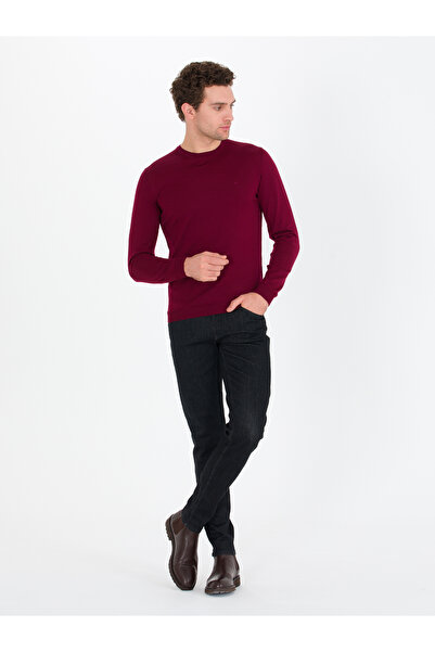 Cacharel Bordo Regular Fit %100 Yün Bisiklet Yaka Basic Triko Kazak 50259680-VR014