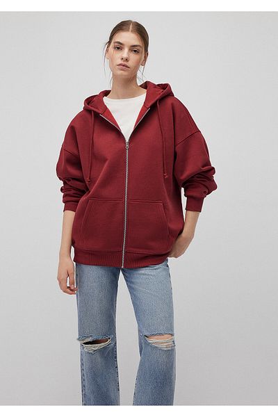 Mavi Burgunderrotes Sweatshirt mit Kapuze und Reißverschluss - 1610221 -85493