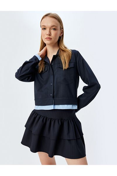 Koton Navy Blue Striped Young Shirt 5Wal60138Iw