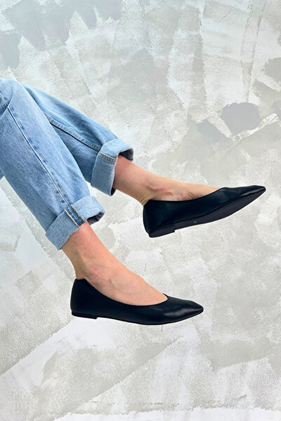 inizio Black Loyal Genuine Leather Ballerinas Gd53