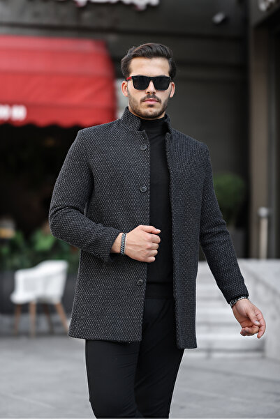 Mero Life Men's New Season Patterned Dark Stamp Coat