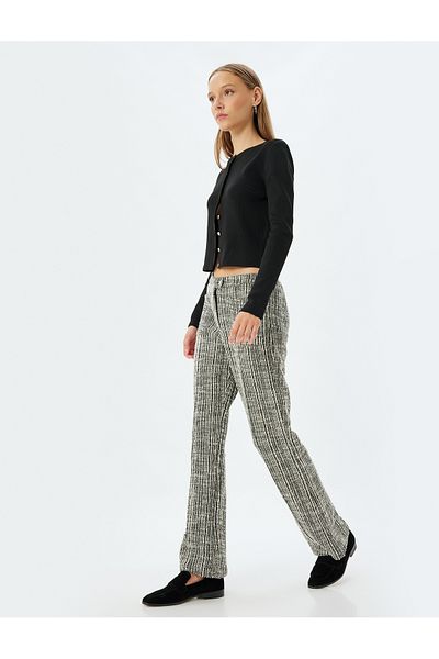 Koton High Waist Trousers Buttoned Straight Leg Textured Pocket Detail