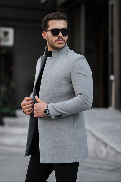Mero Life Ανδρικό παλτό New Season ανοιχτό γκρι κασέτα
