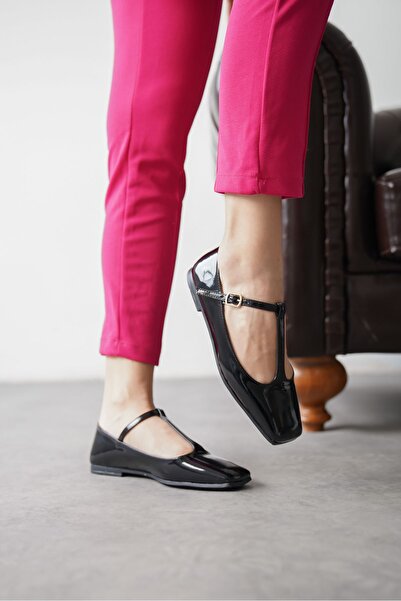 MODAADAM Дамски балерини Diago - черни с лачена кожа