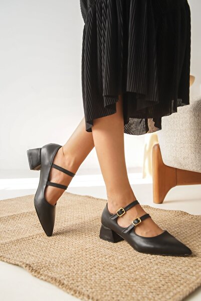 MODAADAM Kadın Jovis Kısa Topuklu Ayakkbı - siyah-deri