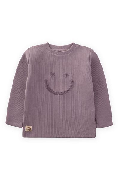 Cigit Lilac Smile Süzene Embroidered Waffle T-Shirt 2-10 Years Old Seasonal