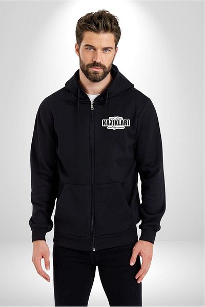 Angemiel I Hide the Piles I Eat Written Women's Men's Black Hooded Zip Printed Cardigan Sweatshirt