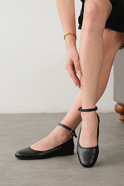 MODAADAM Women's Poliga Ballerina Shoes - black-leather