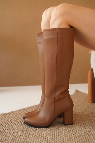 MODAADAM Women's Josefa Short Heeled Matte Leather Boots - Tan-Leather