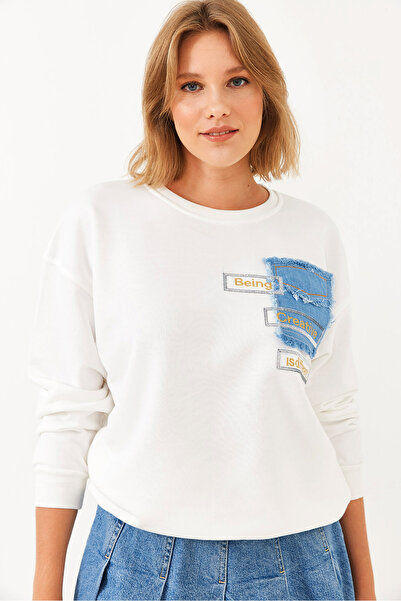 Bianco Lucci Jeansy damskie bluza z haftem kamieniem 60251841