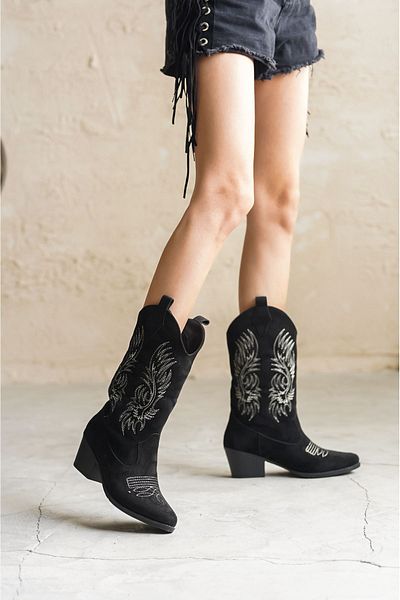 MODAADAM Γυναικείες μπότες Meloni Cowboy - Black Suede