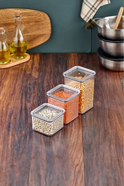 SİHİRLİ AYAKLAR 3-Piece Storage Container Food Pulses Storage Container Spice Rack Tea Coffee Storage Container