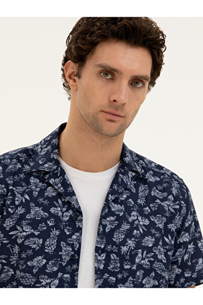 Cacharel Lacivert Regular Fit Kısa Kollu Gömlek 50284428-VR033